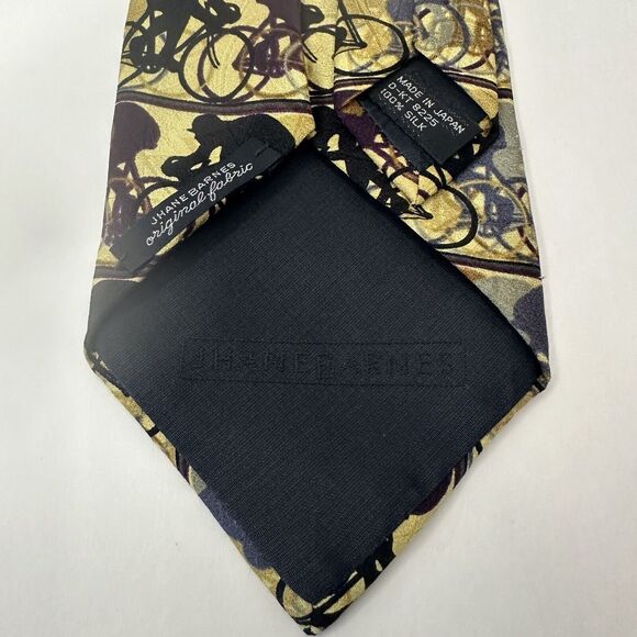 Jhane Barnes Original All Silk Gold w/Black/Blue/Gray Bicycle Design Japan - Picture 3 of 9